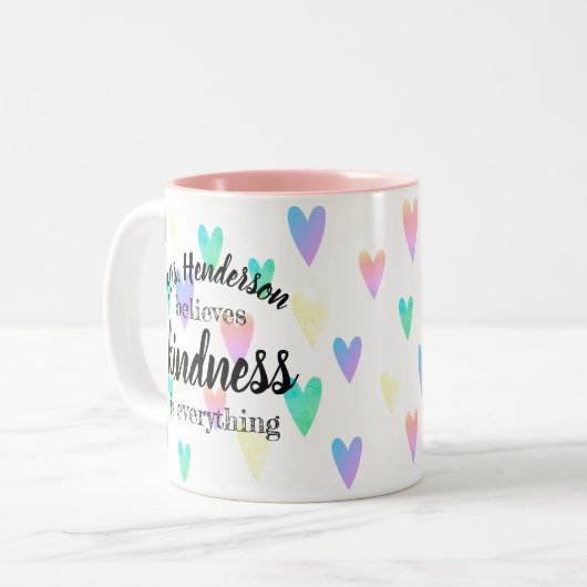 先生の名信じ前はピンク ツートーンマグカップ (正面左)