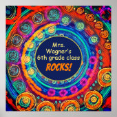 先生の名前とクラスのロック、カラフルおもしろい ポスター (正面)