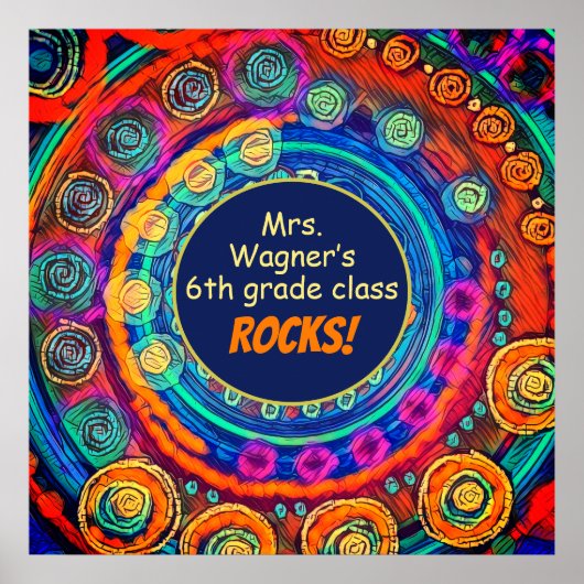 先生の名前とクラスのロック、カラフルおもしろい ポスター (正面)