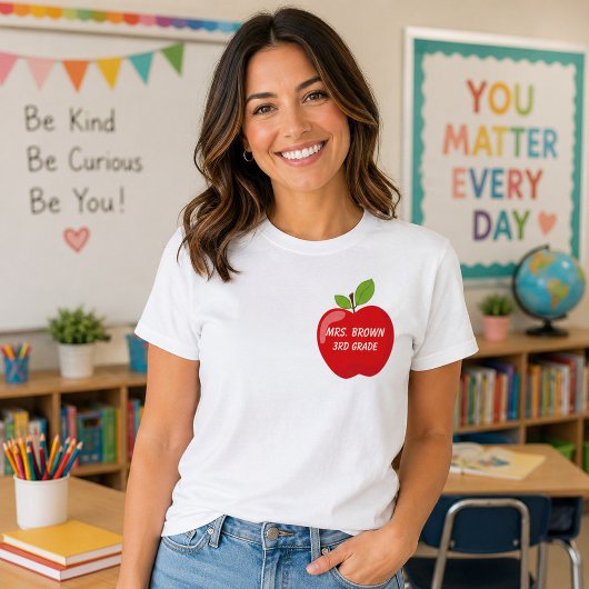 先生の名前と学年入りアップルデザイン Tシャツ