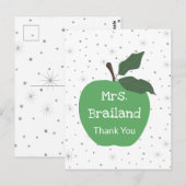 先生の名前をカスタマイズした緑のリンゴ ポストカード (正面/裏面)