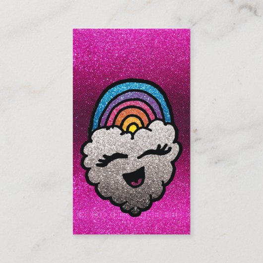 先生の名前レインボーグリッターハートクラウドキッズ 名刺 (裏面)