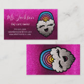 先生の名前レインボーグリッターハートクラウドキッズ 名刺 (正面/裏面)