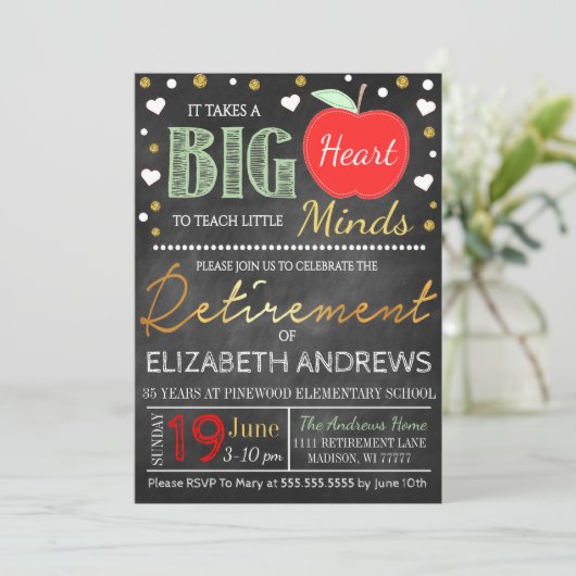 先生の引退という黒板が大きなハート 招待状 (スタンド正面)