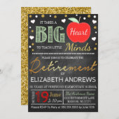 先生の引退という黒板が大きなハート 招待状 (正面/裏面)