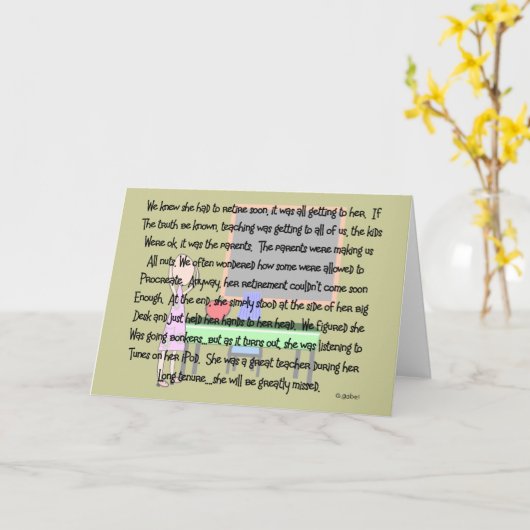 先生の引退「行き詰まり」ストーリーアートギフト カード (黄色い花)
