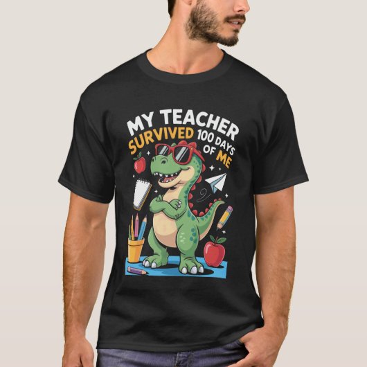 先生の恐竜100日の私小学校 Tシャツ (正面)