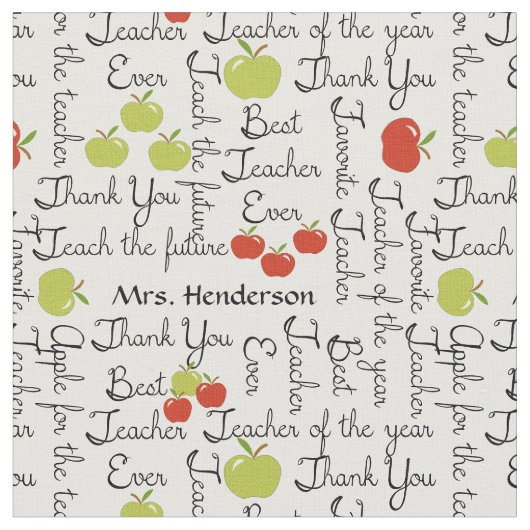 先生の感謝のりんご ファブリック (クローズアップ)