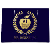 先生の感謝のフェイクな金ゴールドの名前をカスタムする ラージペーパーバッグ (正面)