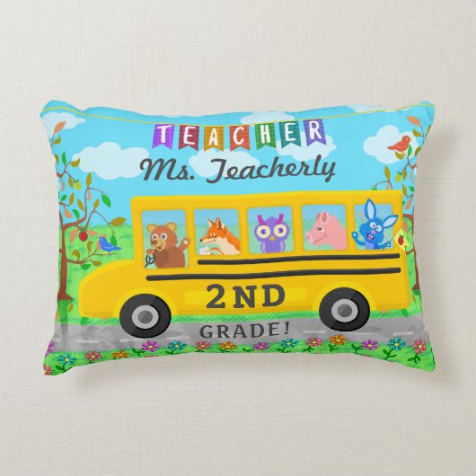 先生の感謝は|かわいいバス動物感謝していしています アクセントクッション (正面)