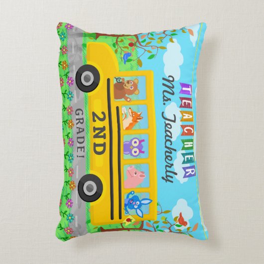 先生の感謝は|かわいいバス動物感謝していしています アクセントクッション (正面(垂直))