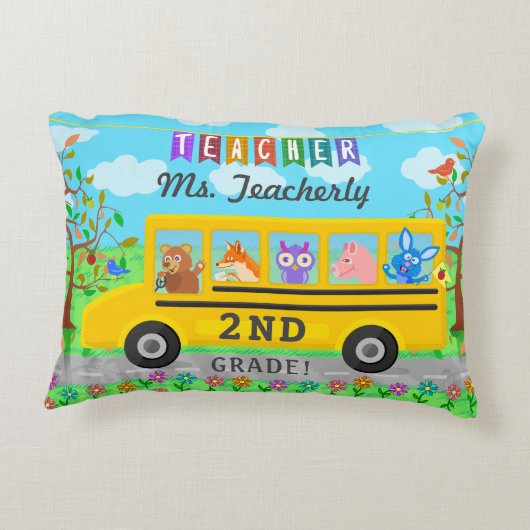 先生の感謝は|かわいいバス動物感謝していしています アクセントクッション (裏面)