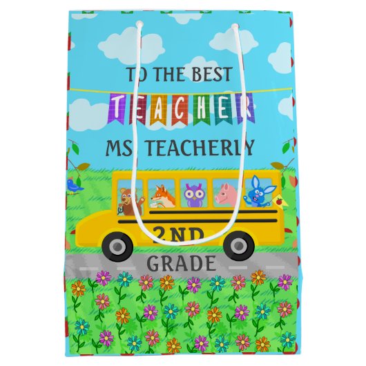 先生の感謝は|かわいいバス動物感謝していしています ミディアムペーパーバッグ (裏面)