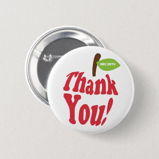 先生の感謝を赤いAppleありがとう 缶バッジ (正面&裏面)