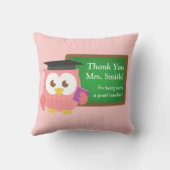 、先生の感謝日、かわいいピンクのフクロウありがとう クッション (裏面)