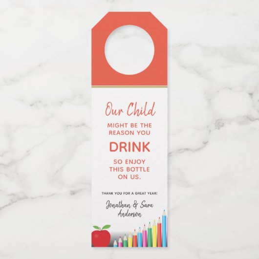 先生の感謝|のおもしろいなワイン ボトルネックタグ (正面)