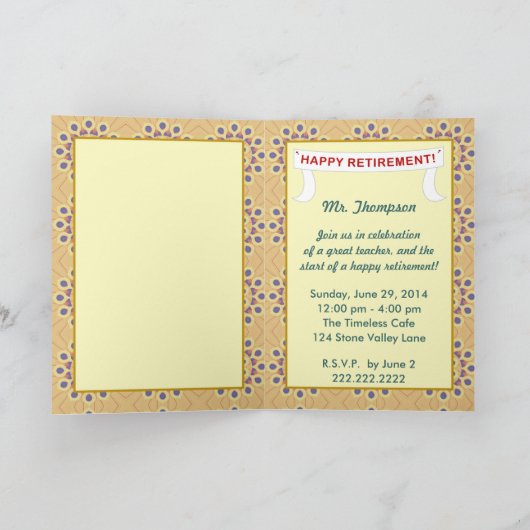 先生の教室の退職のパーティの招待状 招待状 (内部)