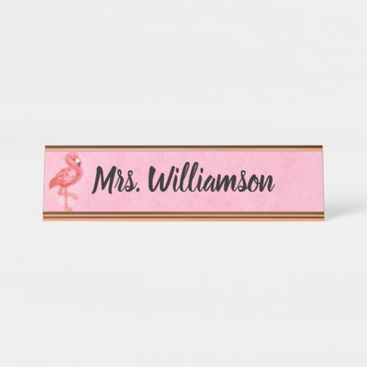 先生の教育者の専門のピンクのフラミンゴ デスクネームプレート (正面)