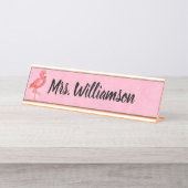 先生の教育者の専門のピンクのフラミンゴ デスクネームプレート (正面)