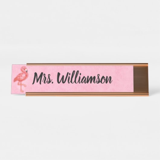 先生の教育者の専門のピンクのフラミンゴ デスクネームプレート (正面)