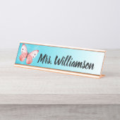 先生の教育者の専門のピンクの蝶青 サインプレート (正面)