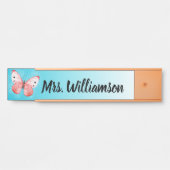 先生の教育者の専門のピンクの蝶青 サインプレート (正面)