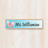 先生の教育者の専門のピンクの蝶青 サインプレート (正面)