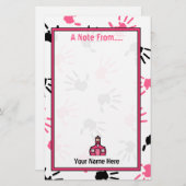 先生の文房具の-ピンク及び黒いHandprints 便箋 (正面/裏面)