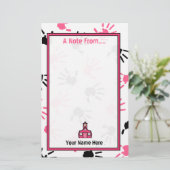 先生の文房具の-ピンク及び黒いHandprints 便箋 (スタンド正面)