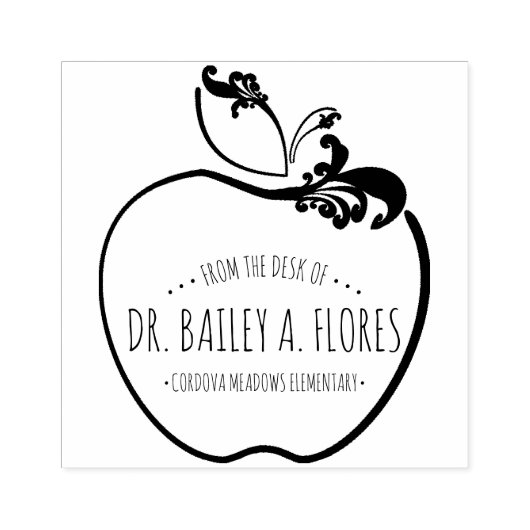 先生の机はリンゴのスタンプを飾る ラバースタンプ (インプリント)