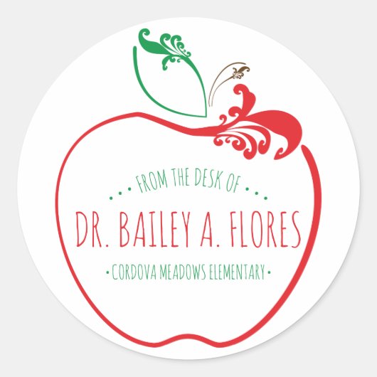 先生の机はリンゴを飾る ラウンドシール (正面)