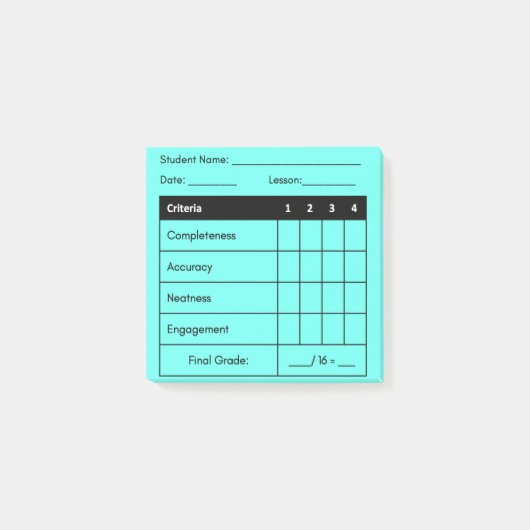 先生の格付けルーブリックのクラス作業の青 ポストイット (正面)