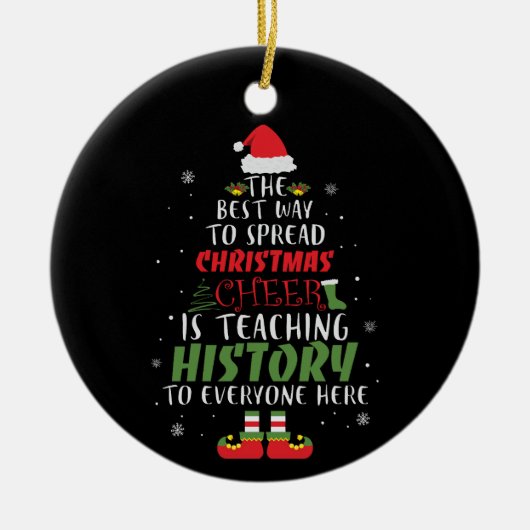 先生の歴史クリスマスワードアート セラミックオーナメント (正面)