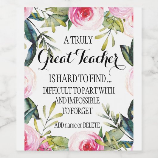 先生の特別ギフト感謝ワイン先生 ワインラベル (シングルラベル)