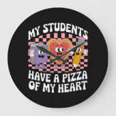 先生の生徒は私のハートのピザを持っている ラージ壁時計 (正面)