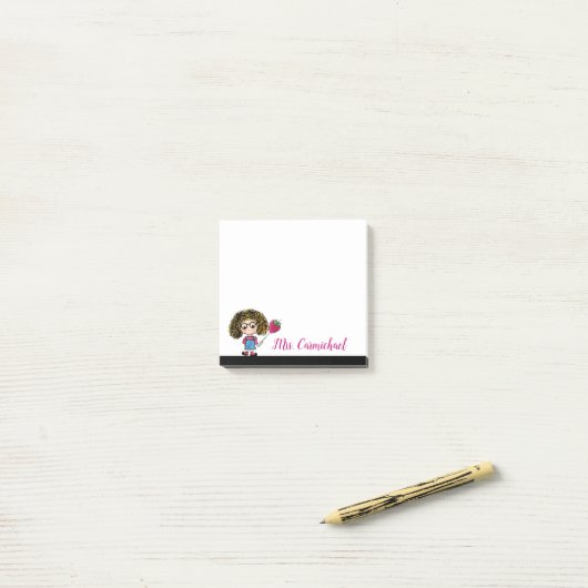 先生の落書きの果実の甘いいちごの破裂音3x3 ポストイット (デスク上)