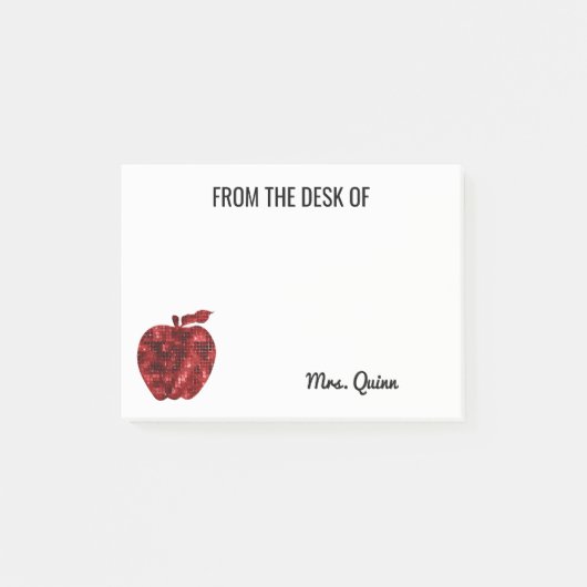 先生の赤いスパンコールのAppleの輝きの机から ポストイット (正面)