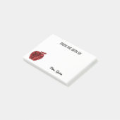 先生の赤いスパンコールのAppleの輝きの机から ポストイット (アングル)