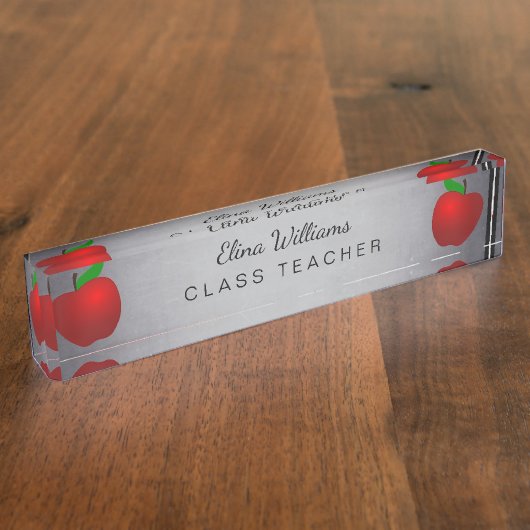 先生の赤いAppleのきれいで黒い黒板 デスクネームプレート (側面)