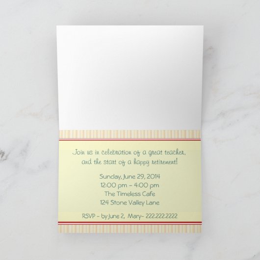 先生の退職の黒板の招待状 招待状 (内部)