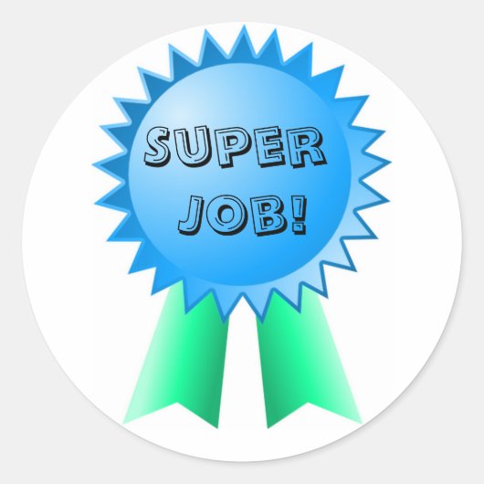 先生の青と緑のリボン賞ステッカー ラウンドシール (正面)