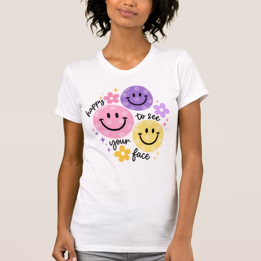 先生の顔を見れて嬉しい 先生 新学期 Tシャツ (正面)
