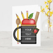 先生のAppleのカスタムな黒板のマグカード カード (黄色い花)