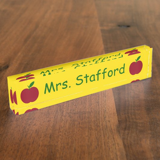 先生のAppleの赤い緑の黄色いパーソナライズ デスクネームプレート (側面)