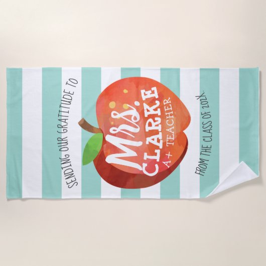 先生のAppleの|カスタマイズ名前は感謝していしています ビーチタオル (正面)