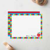 先生のApple & カラフル Blocksかわいい文房具 ノートカード (正面/裏面インサイチュ)