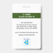 先生のID名タグ、役職、ロゴ写真 バッジ (裏面)