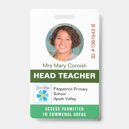 先生のID名タグ、役職、ロゴ写真 バッジ (正面)