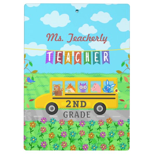 先生は名前をカスタムする|かわいいバス動物感謝していしています クリップボード (裏面)