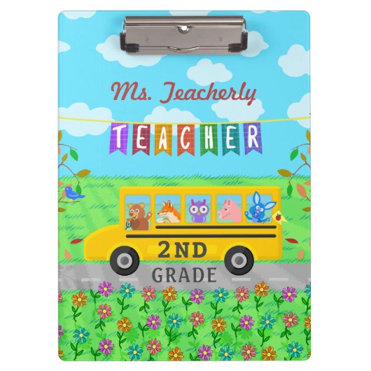 先生は名前をカスタムする|かわいいバス動物感謝していしています クリップボード (正面)